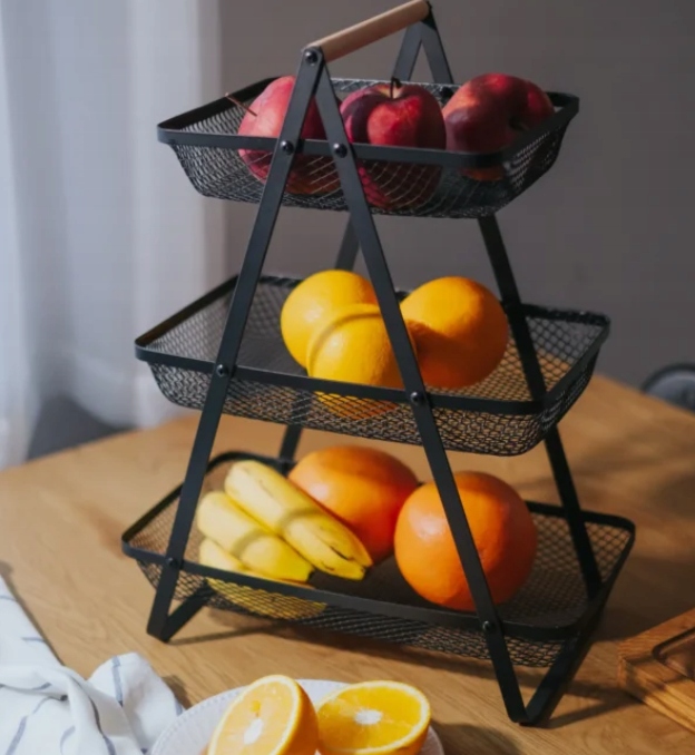 PATERA KOSZYK KOSZ TRZY POZIOMOWY NA OWOCE WARZYWA METALOWY CZARNY