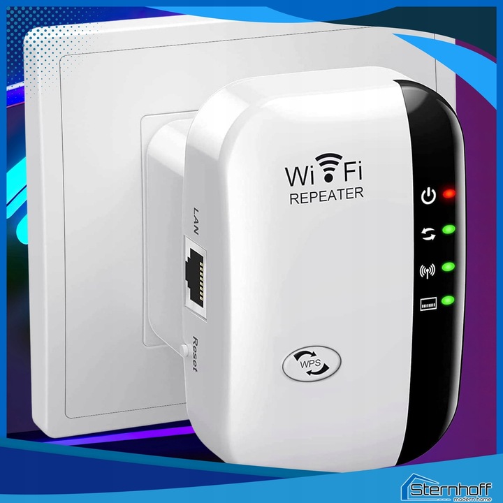WZMACNIACZ SYGNAŁU SIECI WIFI MOCNY ZASIĘG 300 Mb/s +KABEL LAN NIE PRZERYWA