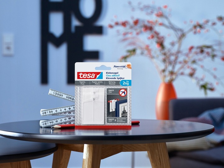 TESA Gwóźdź samoprzylepny do tynku i tapety - haczyki na klej białe
