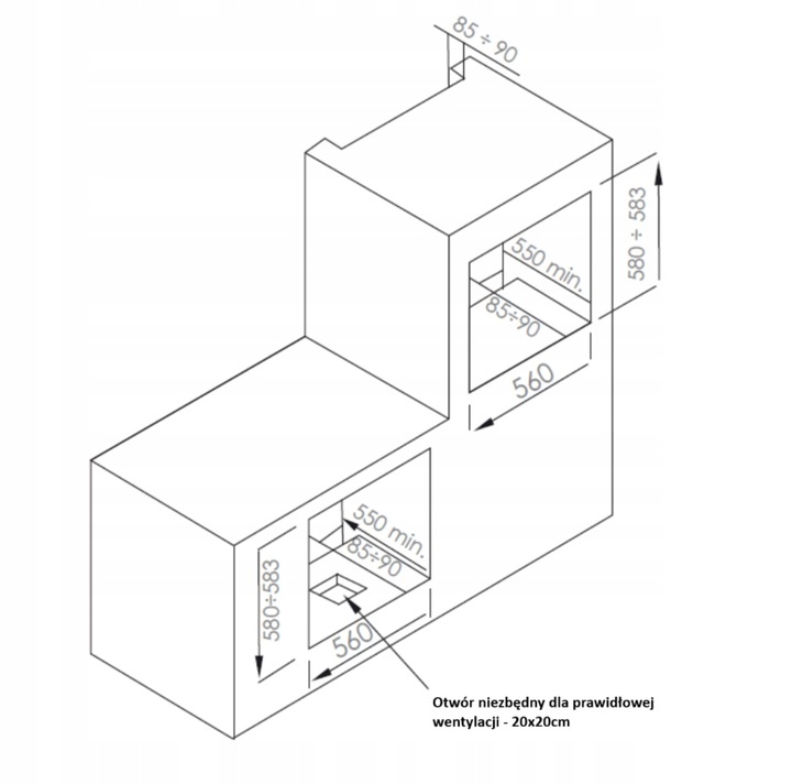 PIEKARNIK DO ZABUDOWY GŁĘBOKOŚĆ 50cm ELEKTRYCZNY 54L CZARNY 60cm