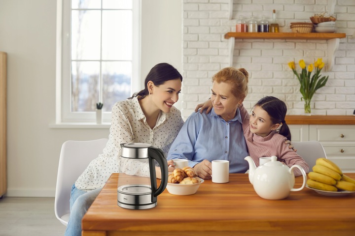 CZAJNIK ELEKTRYCZNY SZKLANY MOCNY 2200W PODŚWIETLANY BEZPRZEWODOWY 1,7 L.