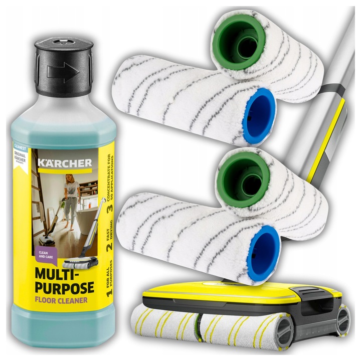 KOMPLET DO MOP KARCHER FC3 FC5 FC7 FC8 4x PADY ROLKI PUREY +PŁYN DO