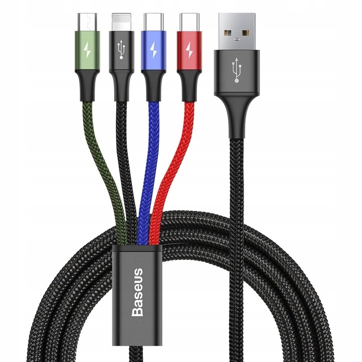 BASEUS SZYBKI KABEL 4W1 USB Lightning/2x USB C/micro USB MOCNY PRZEWÓD 1.2m