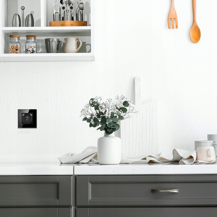 Kontakt GNIAZDO ELEKTRYCZNE Z BOLCEM szklane POJEDYNCZE CZARNE 2x USB