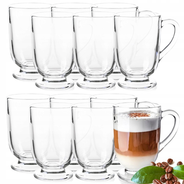6x SZKLANKI DO KAWY LATTE HERBATY 300ml SZKLANKA KOMPLET Z UCHEM