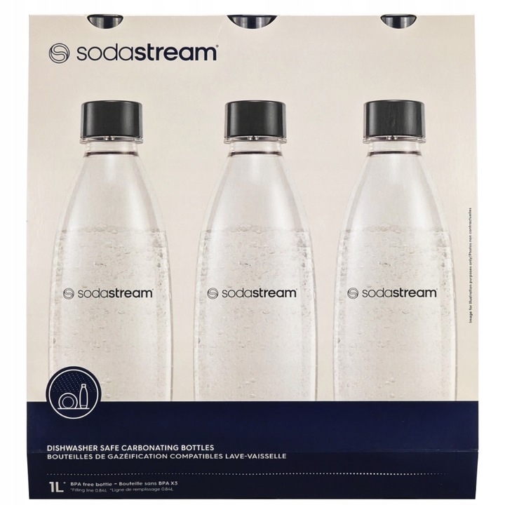 3X BUTELKI SODASTREAM CZARNE 1L FUSE DO SATURATORA DO ZMYWARKI DO WODY