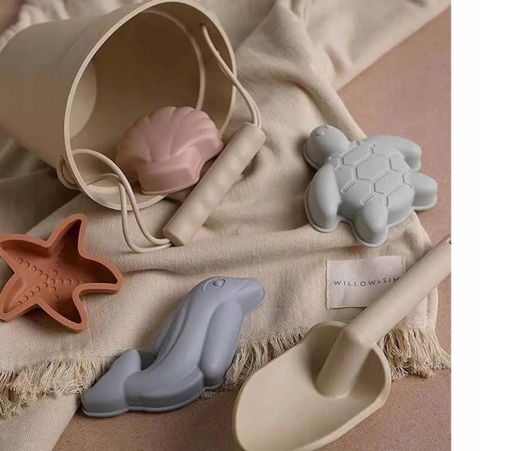 SILIKONOWE ZABAWKI DO PIASKU MIĘKKIE DO WODY NA PLAŻĘ WIADERKO FOREMKI