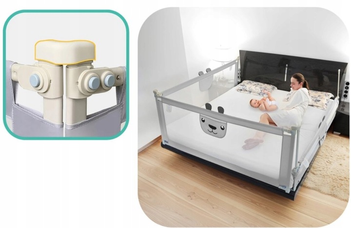 Barierka do Łóżka 200cm Dla dzieci PupyHou Ochronna Regulowana