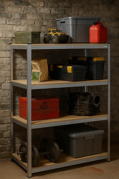 REGAŁ METALOWY MAGAZYNOWY 150x75x30cm 4 PÓŁKI MDF 150kg 600kg DO