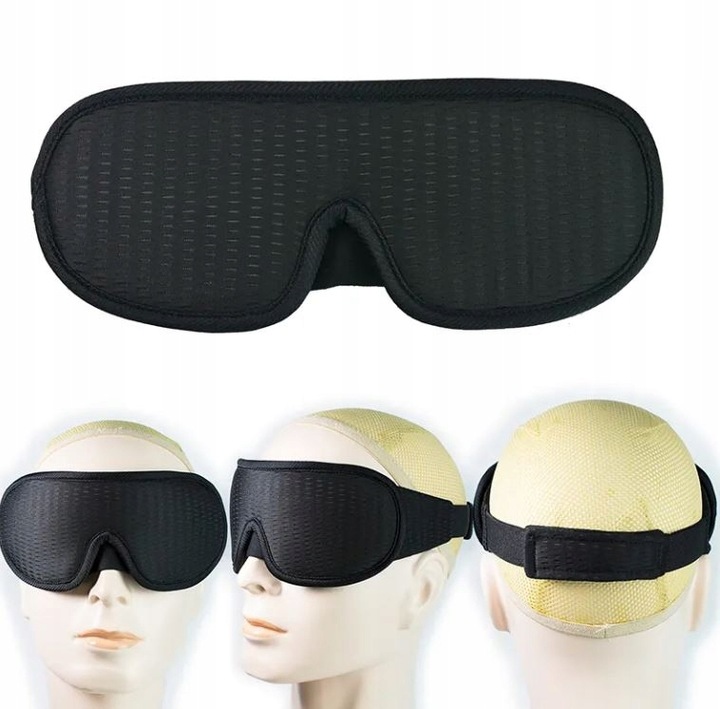 OPASKA NA OCZY DO SPANIA MASKA 3D REGULOWANA LEKKA 100% ZACIEMNIENIA CZARNA