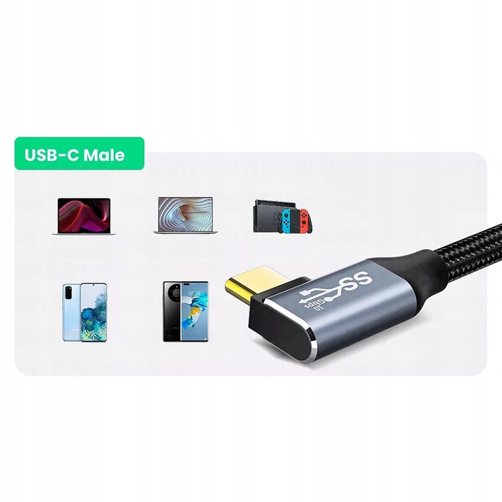 KABEL USB-C USB 3.1 TYP C KĄTOWY FAST CHARGE 10Gbps WIREWAY WW331315 1.5m