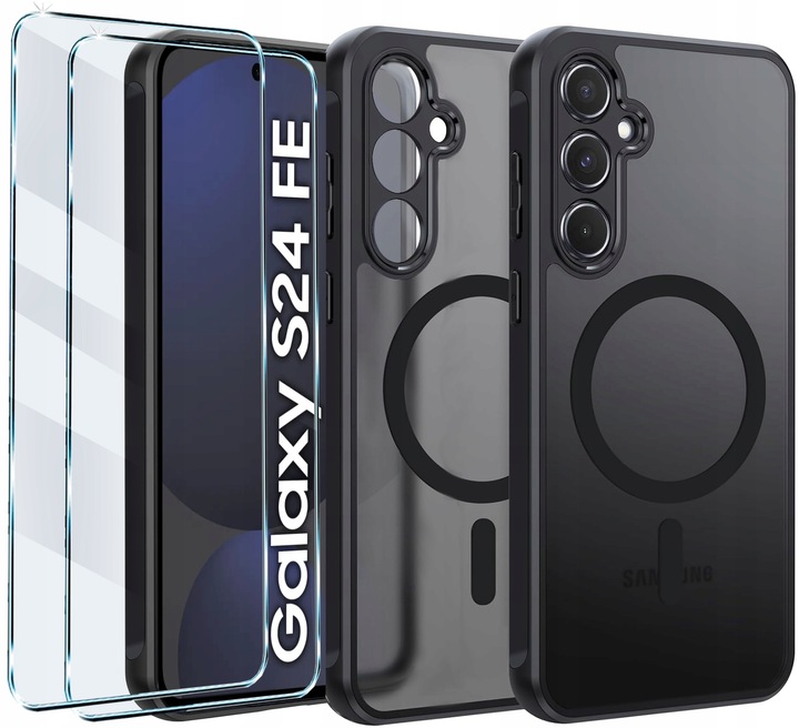 2x SZKŁO+ ETUI WZMACNIANE MAGSAFE CASE CZARNY MATT do SAMSUNG GALAXY S24 FE