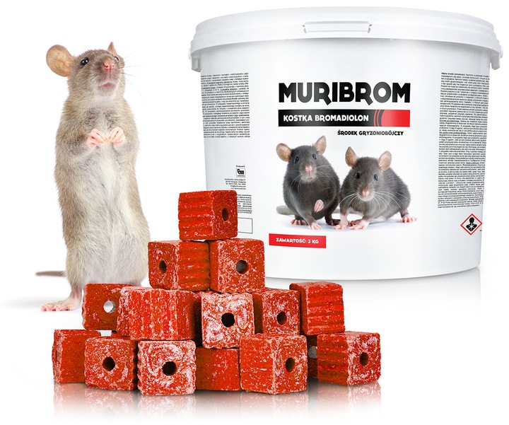 SILNA TRUTKA NA MYSZY I SZCZURY MURIBROM KOSTKA WOSKOWA BROMADIOLON