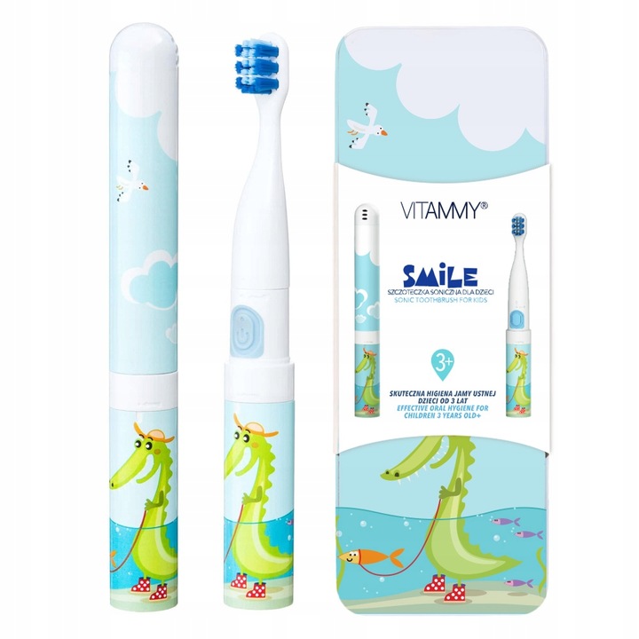 SZCZOTECZKA SONICZNA DO ZĘBÓW DLA DZIECI 3+ VITAMMY SMILE +ETUI 2KOŃCÓWKI