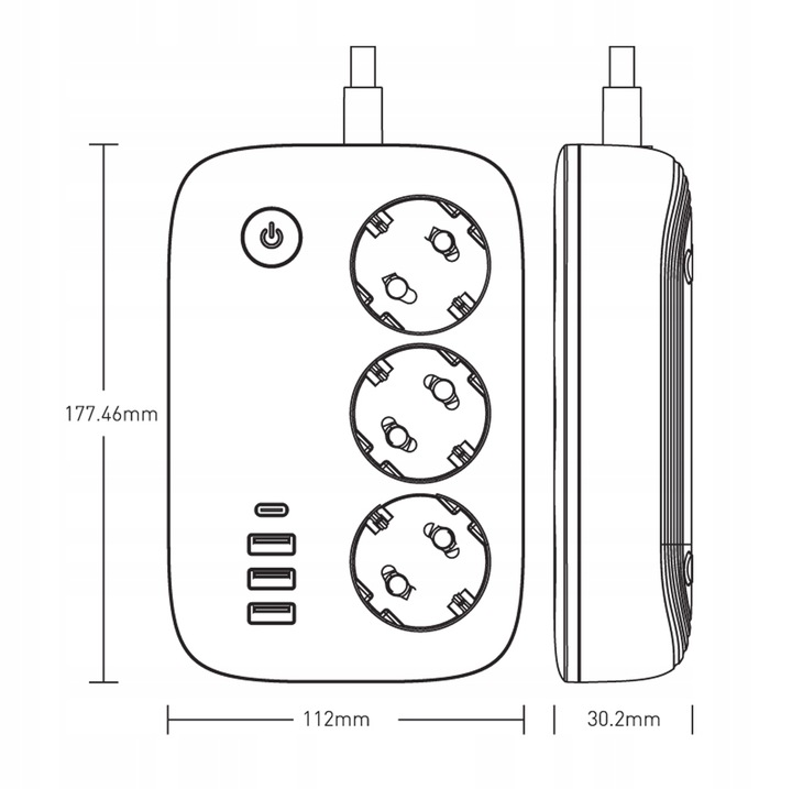 Listwa zasilająca SMART WiFi USB TUYA QC3.0 PD LED