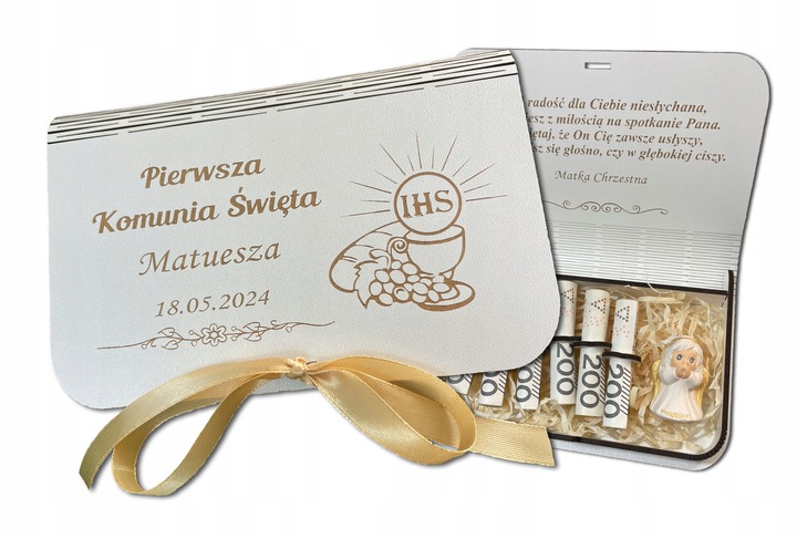 PAMIĄTKA PIERWSZEJ KOMUNII ŚWIĘTEJ Prezent Pudełko na Komunię BIAŁE