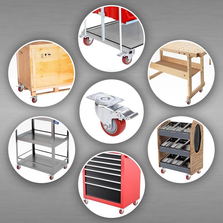 KÓŁKA OBROTOWE 75mm 200kg Z HAMULCEM GUMOWE ZESTAW JEZDNY WÓZKA 4 SZT