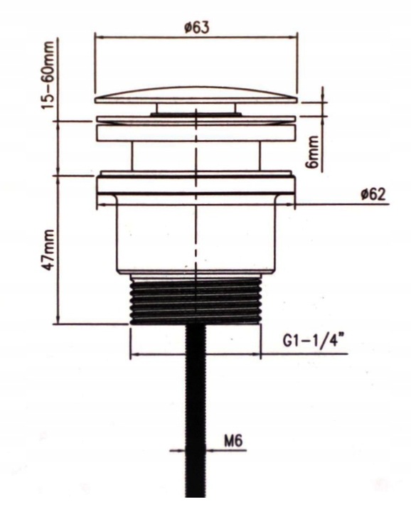 KOREK KLIK-KLAK Z PRZELEWEM BEZ PRZELEWU UMYWALKA BIAŁY CERAMICZNY