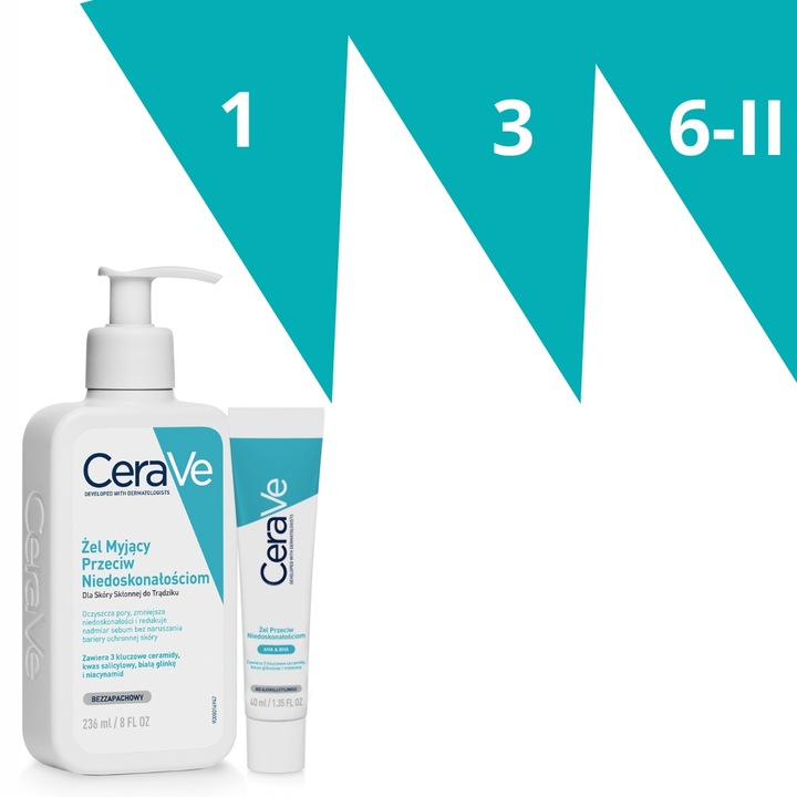 CeraVe Zestaw Przeciw Niedoskonałościom Żel Myjący 236ml, Żel 40ml