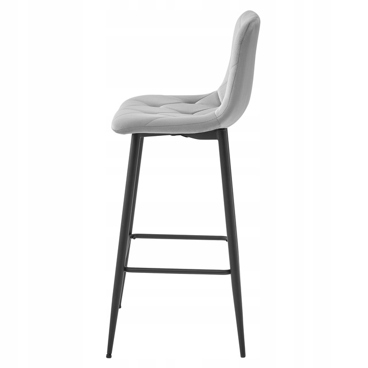 Hoker Krzesło Barowe Wysokie do Wyspy Welurowe Tapicerowane Szare