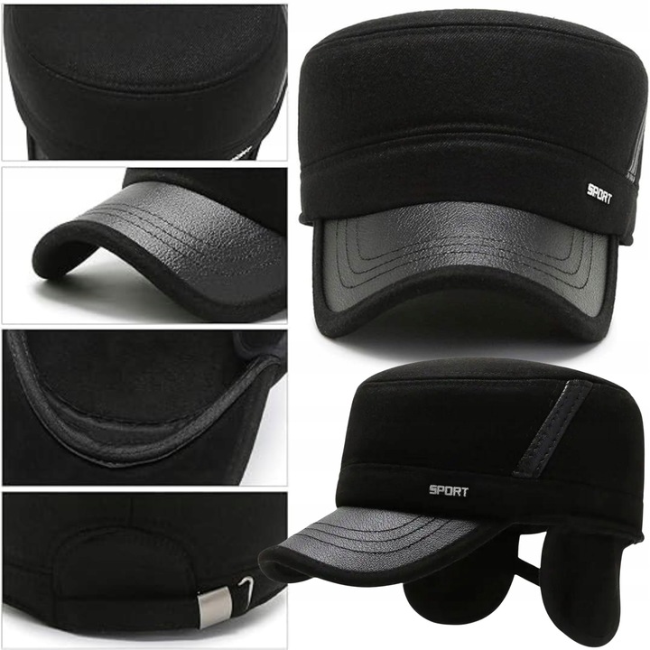 ZIMOWA CZAPKA Z DASZKIEM CHOWANE NAUSZNIKI CIEPŁA DLA STARSZEJ OSOBY