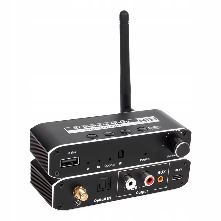 ODBIORNIK BLUETOOTH 5.0 KONWERTER AUDIO DAC TOSLINK 2x CINCH AUX BT +