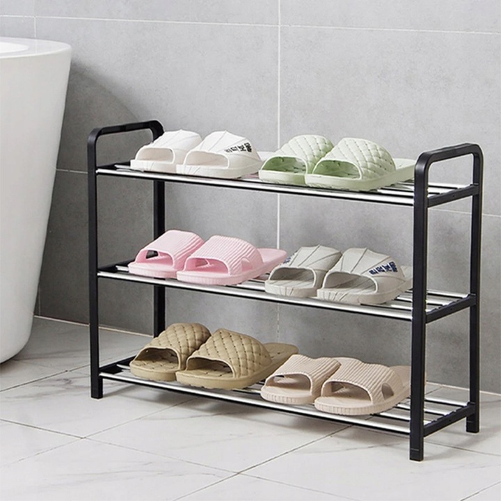 SZAFKA PÓŁKA NA BUTY OBUWIE STOJAK REGAŁ LOFT CZARNA 3-POZIOMOWA