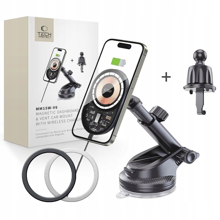 TECH-PROTECT MM15W-V6 MAGNETIC MAGSAFE DASHBOARD & VENT CAR MOUNT 15W