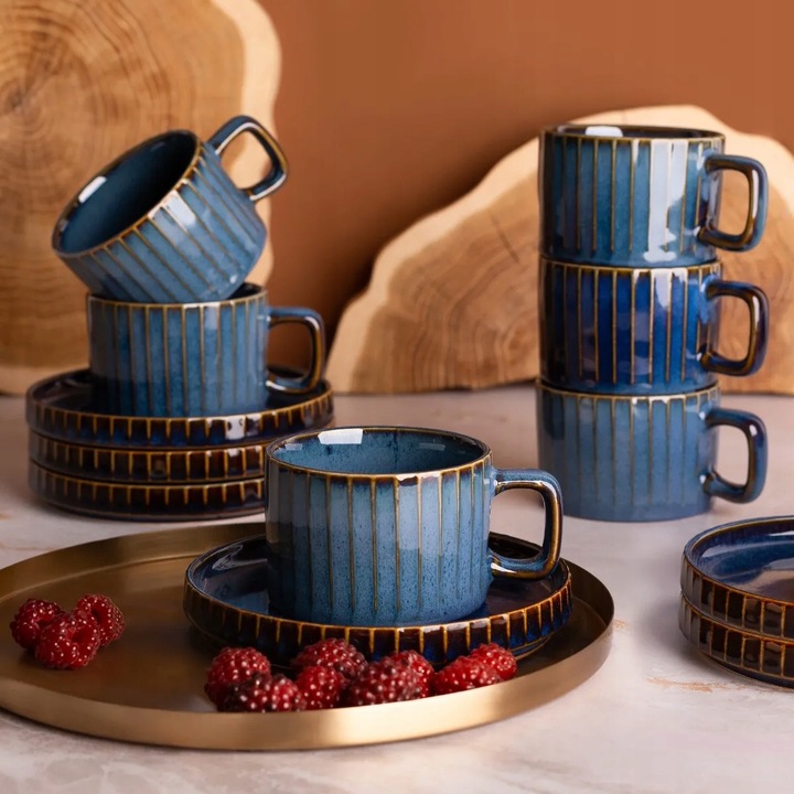 Komplet filiżanek 220 ml ze spodkami Altom Design Reactive Stripes 12 el.