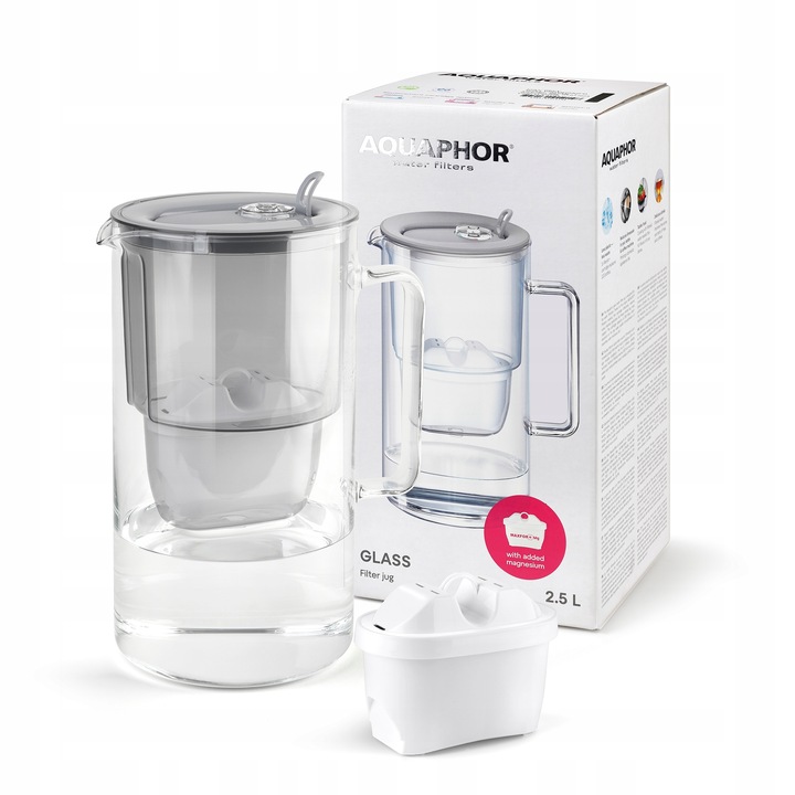 Dzbanek filtrujący szklany Aquaphor Glass Szary + Filtr Maxfor Mg