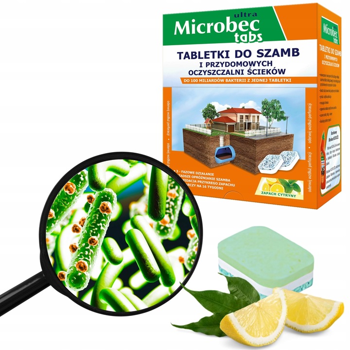 MICROBEC TABLETKI BAKTERIE DO SZAMBA OCZYSZCZALNI CYTRYNOWE 16 SZT.