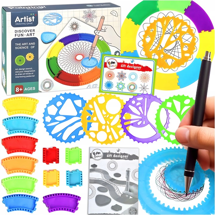 ZESTAW DO RYSOWANIA DLA DZIECI SPIROGRAF SZABLONY DO RYSOWANIA WZORY PISAKI