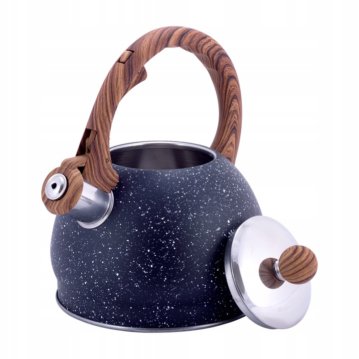 CZAJNIK NA GAZ INDUKCJA STALOWY Z GWIZDKIEM CZARNY marmurkowy 2l