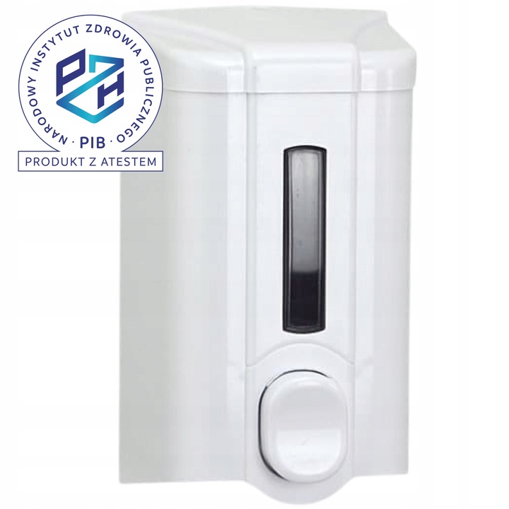 Dozownik Pojemnik do mydła płynie zbiornik 500 ml Biały Naścienny ATEST PZH