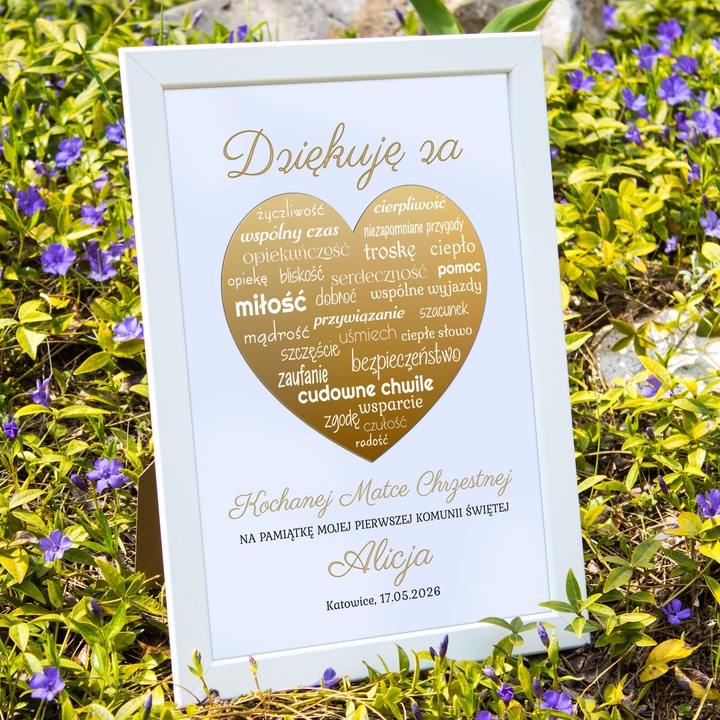 Podziękowania KOMUNIA Św DLA CHRZESTNYCH RAMKA 3D DZIADKÓW PREZENT obraz
