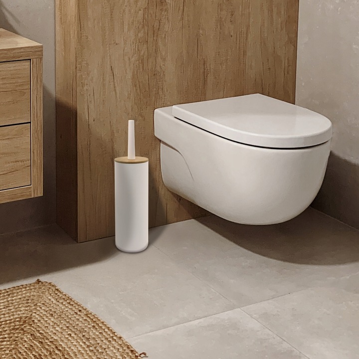 Szczotka do WC toalety biała łazienkowa toaletowa zamknięta bambus