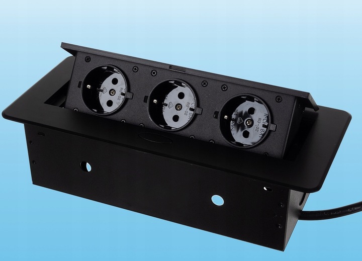 GNIAZDO CHOWANE W BLAT NABLATOWE POTRÓJNE CZARNE PRZEDŁUŻACZ GNIAZDKO