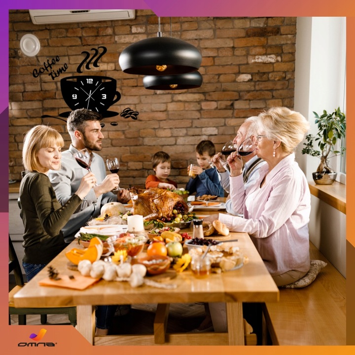 Zegar ścienny kuchenny filiżanka kawy do kuchni kawiarni czarny efekt 3D