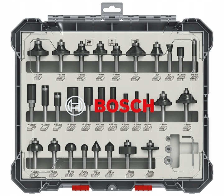 BOSCH ZESTAW 30 FREZÓW DO DREWNA chwyt 8mm