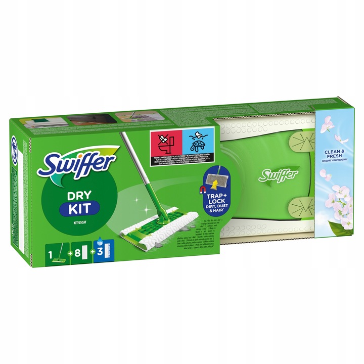Swiffer Dry+Wet Kit Zestaw: mop, 8 suchych i 3 mokre chusteczki do kurzu