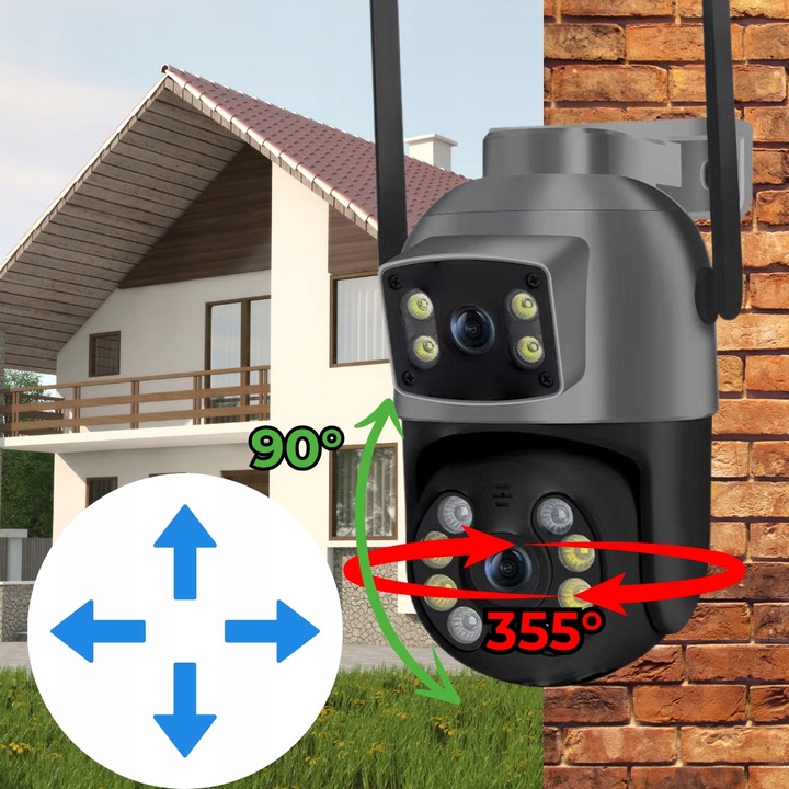 PODWÓJNA OBROTOWA KAMERA WIFI SMART ZEWNĘTRZNA 8MPX UHD DETEKCJA ALARM PUSH