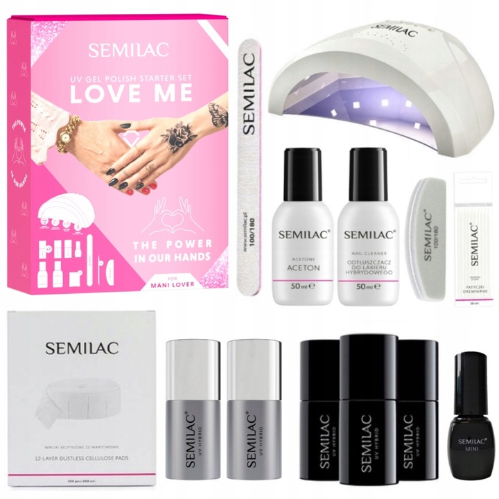 SEMILAC PREZENTOWY ZESTAW STARTOWY DO PAZNOKCI DLA POCZĄTKUJĄCYCH LOVE