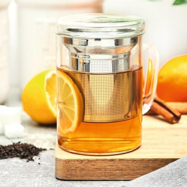 KUBEK z ZAPARZACZEM Nierdzewny z Uchem SZKLANY Konighoffer Cortese 350 ml