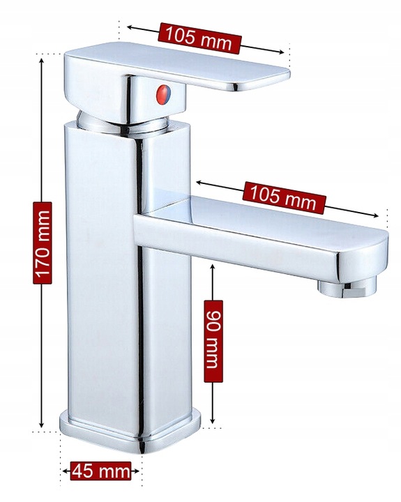 BATERIA ŁAZIENKOWA UMYWALKOWA KRAN STOJĄCA KWADRAT DO UMYWALKI CUBE CHROM
