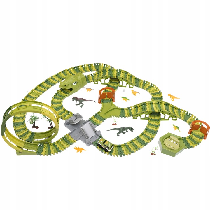MEGA TOR WYŚCIGOWY PARK DINOZAURÓW SAMOCHODOWY MAGIC TRACK 324 elementów