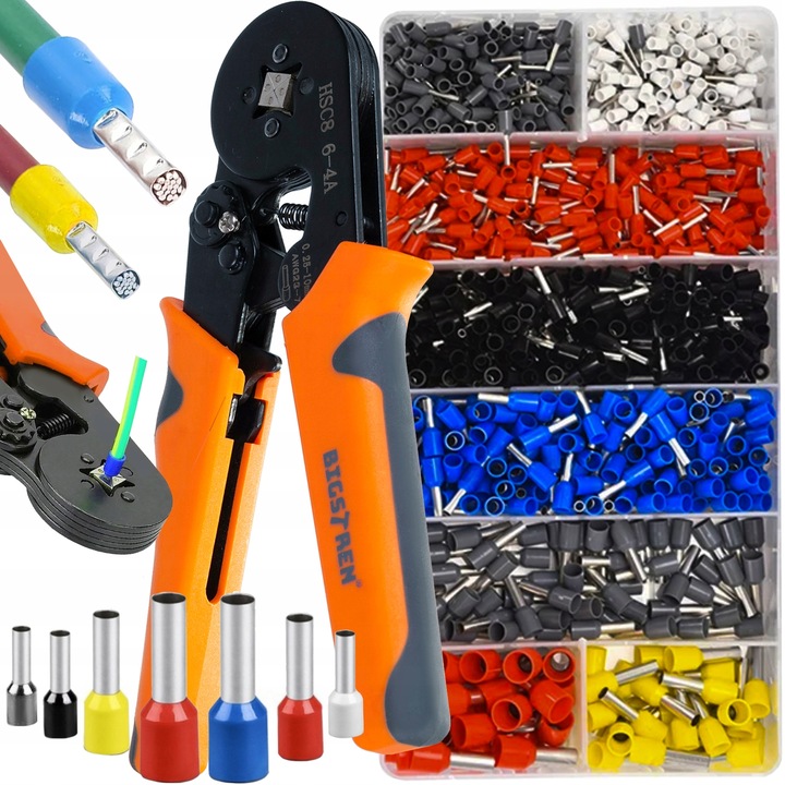 Zaciskarka do Tulejek Praska do Konektorów Kabli + 1200 Końcówek 0,5 -