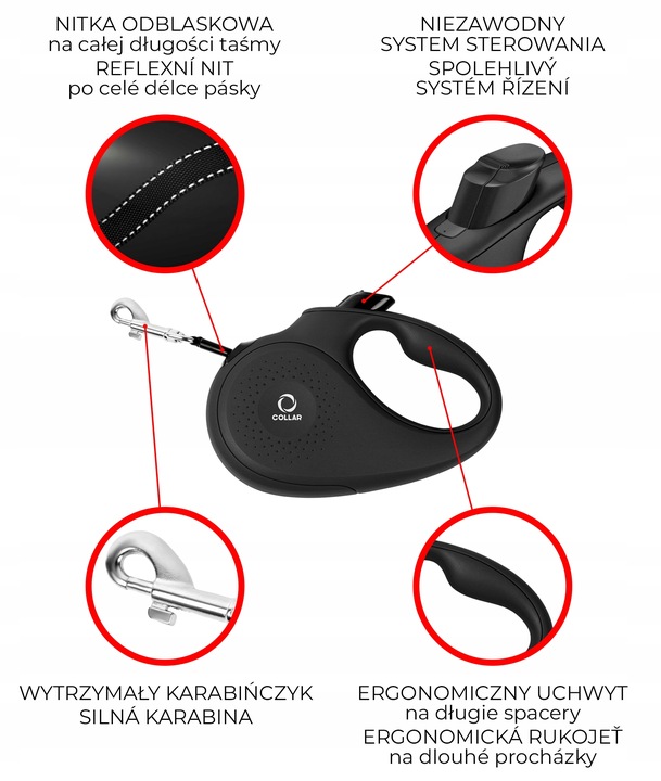 Smycz automatyczna czarna rozmiar S dla psa do 15 kg