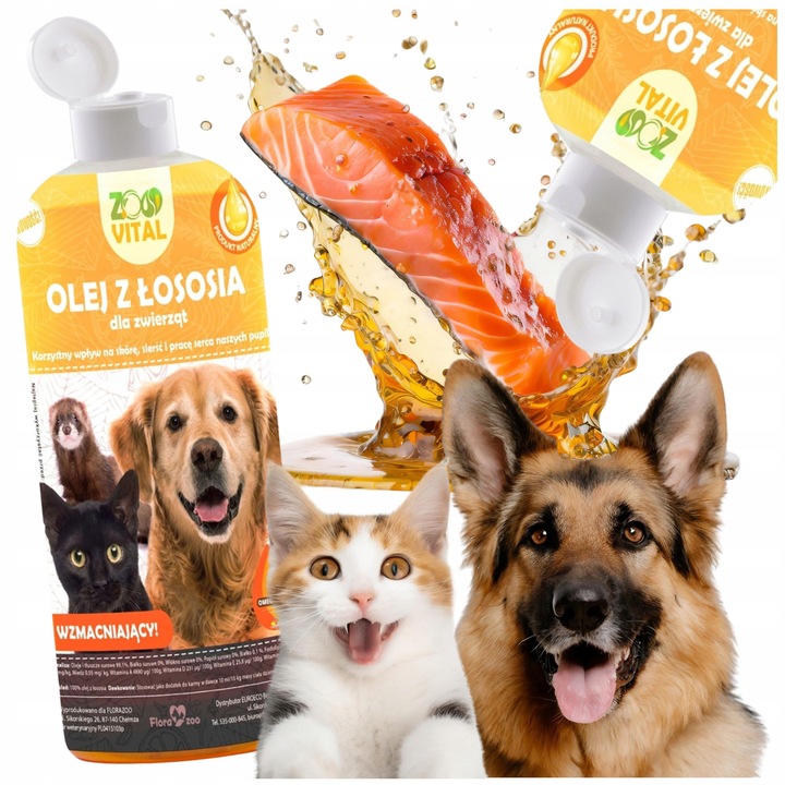 OLEJ Z ŁOSOSIA RYB SALMON OIL DLA PSA KOTA WITAMINY OMEGA3 500ML