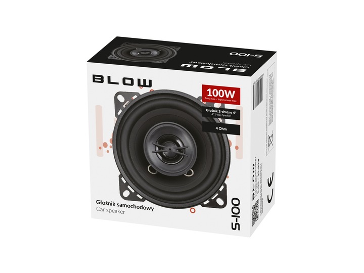 MOCNY GŁOŚNIK SAMOCHODOWY DWUDROŻNY BLOW 100W 100mm 4'' PRZÓD TYŁc
