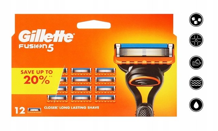 ORYGINALNE WKŁADY OSTRZA NOŻYKI WYMIENNE DO MASZYNKI GILLETTE FUSION 5 x12